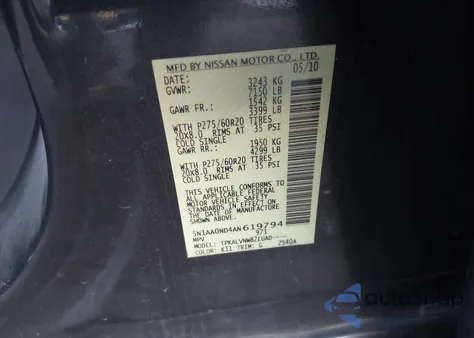 2010 Nissan Armada Titanium from USA, damaged, VIN 5N1AA0ND4AN619794